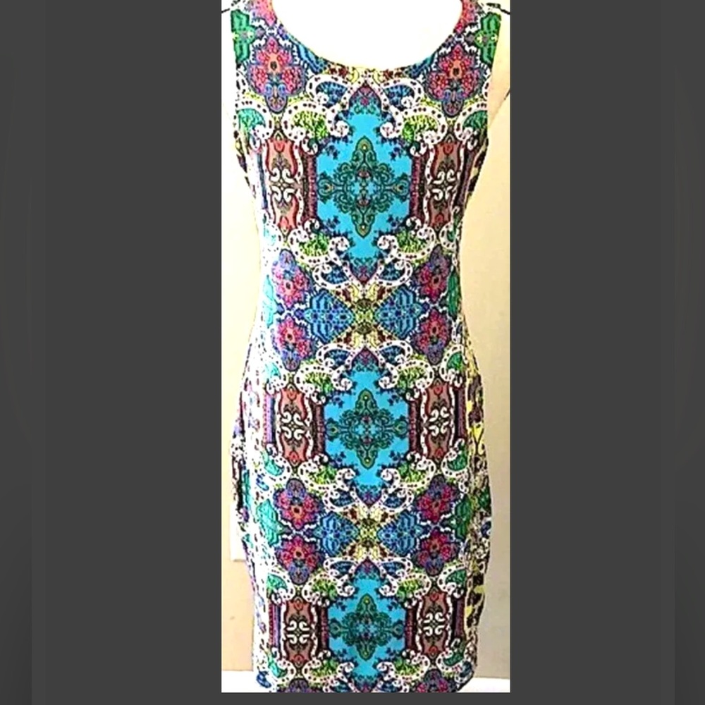Charter Club Dress Paisley FLORAL Sleeveless SPANDEX STRETCH SHEATH LARGE EUC